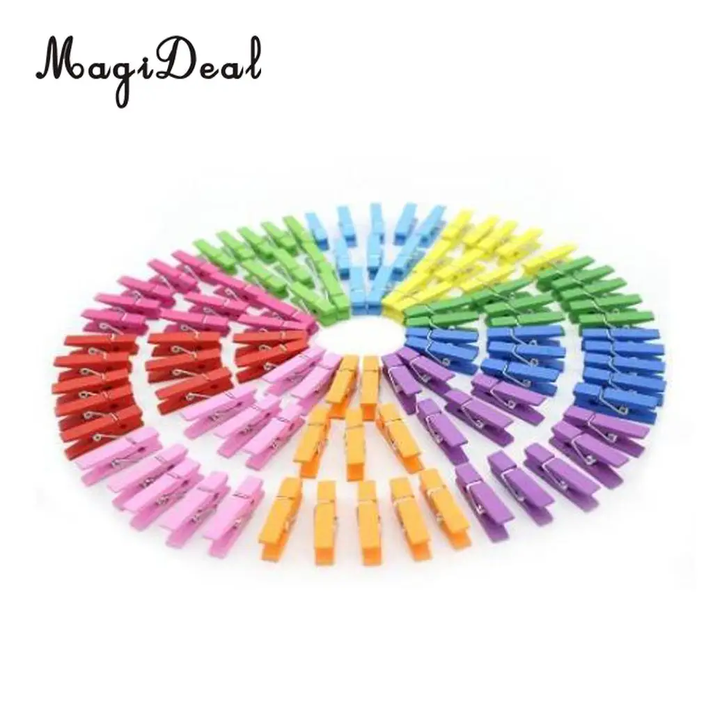 

MagiDeal 100pcs 2.5cm Mixed Mini Wooden Clip Wood Pegs Clothespins Photo Clip Paper Art Craft Home Decoration Pegs