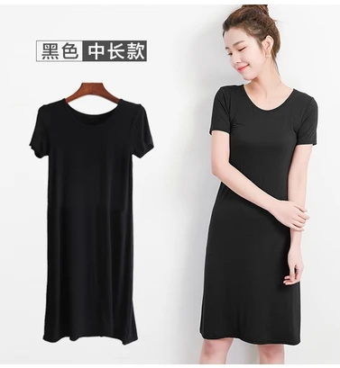 Длинная комбинация с коротким рукавом X-Long Slip модал нижнее белье одноцветные удобные женские платья с круглым вырезом