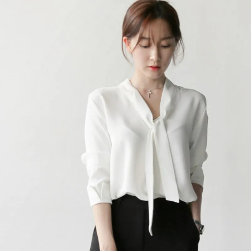 EXOTAO корейский стиль v образный вырез Blusa Feminina летняя белая шифоновая блузка с длинными рукавами Женская Лук OL