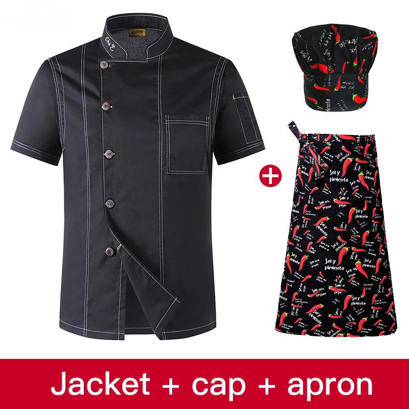 Jacket apron hat Куртка шеф-повара гостиницы, ресторана шеф-повара форма короткий рукав с дышащей сеткой спецодежды Ресторан общественного питания Кухня хлебобулочные изделия шеф-повара - Цвет: Jacket apron hat