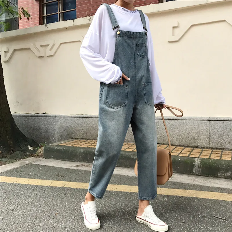 

Fashion Women Denim Jumpsuit Ladies Spring Fashion Loose Jeans Rompers Female Casual Plus Size Overall Playsuit With Pocket 9594