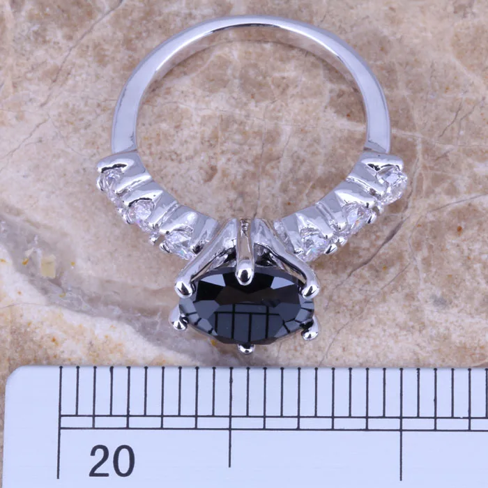 Женское серебряное кольцо с черным кубическим цирконием Размер 6 / 7 8/9 R0701|ring