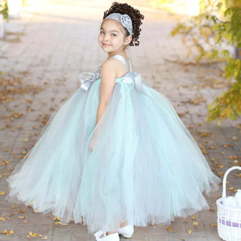 Mint Green and Gray Couture Wedding Flower Girl Tutu Dress Baby Dancing Birthday Summer Kids Photo Clothing TS054 | Детская одежда и