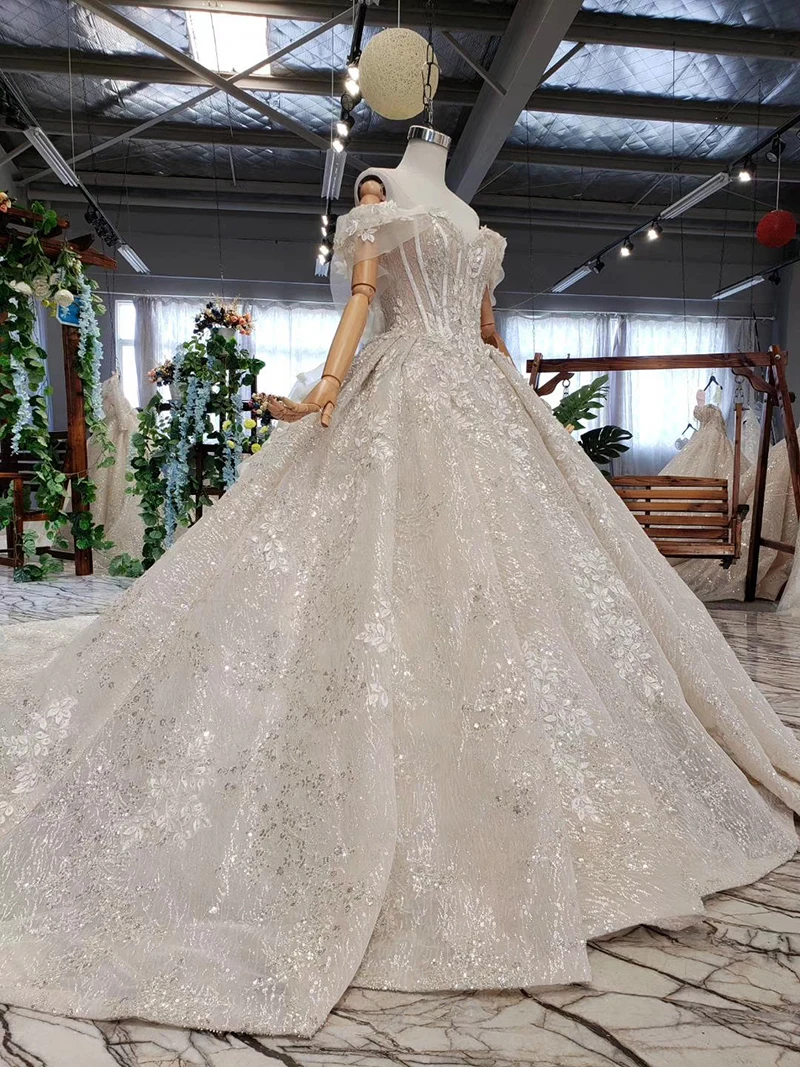 HTL510 off shoulder wedding dress shiny sweetheart appliques bridal gowns with train vestido de noiva princesa com brilho