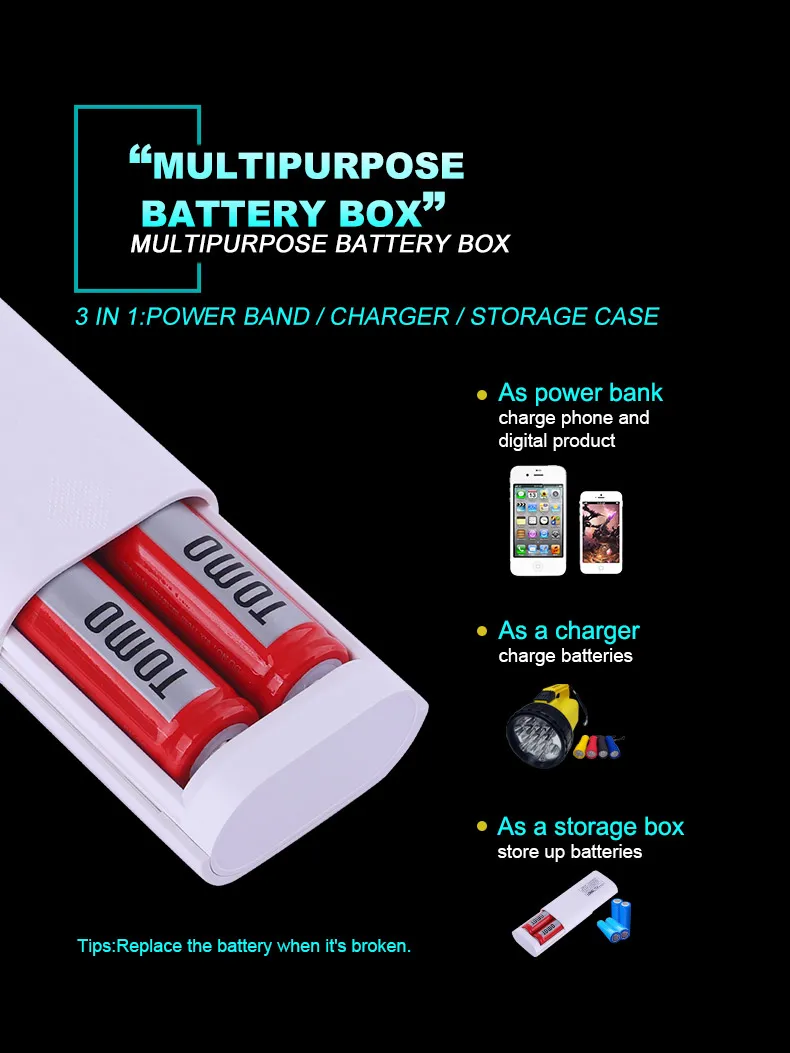 TOMO 18650 зарядное устройство Powerbank чехол P2 литиевая батарея Смарт зарядное устройство Коробка для хранения светодиодный индикатор двойной USB выход порты 2A