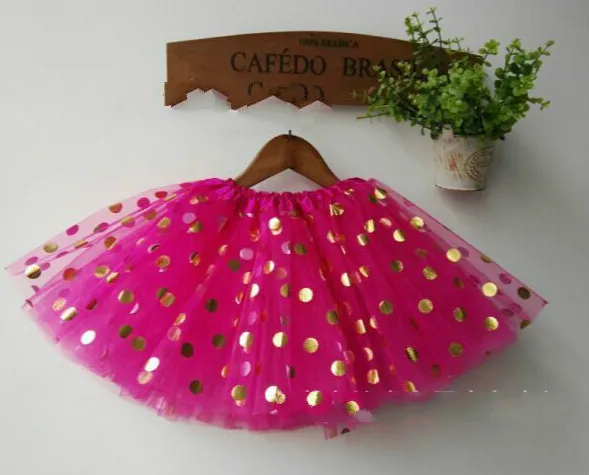 Детская золотистая юбка-пачка с узором в горошек золотистыми точками для танцев