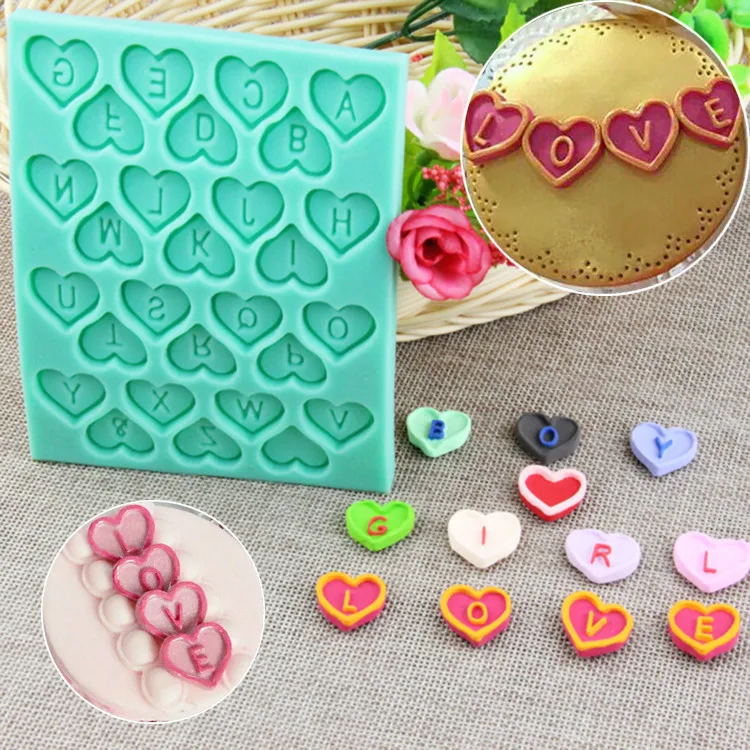 Fondant(сахарная) силиконовая форма для выпечки в формочка, Инструменты для декорирования с милыми сердечками буквы английского алфавита шоколадный кекс Пособия по кулинарии инструменты Мыло стиральная машина конфеты A483