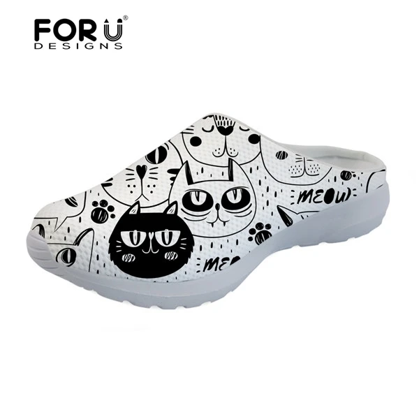 FORUDESIGNS/летние женские шлепанцы на плоской подошве с милым рисунком кота; женские повседневные домашние тапочки; пляжные дышащие сандалии; женская обувь; - Цвет: H10527CA
