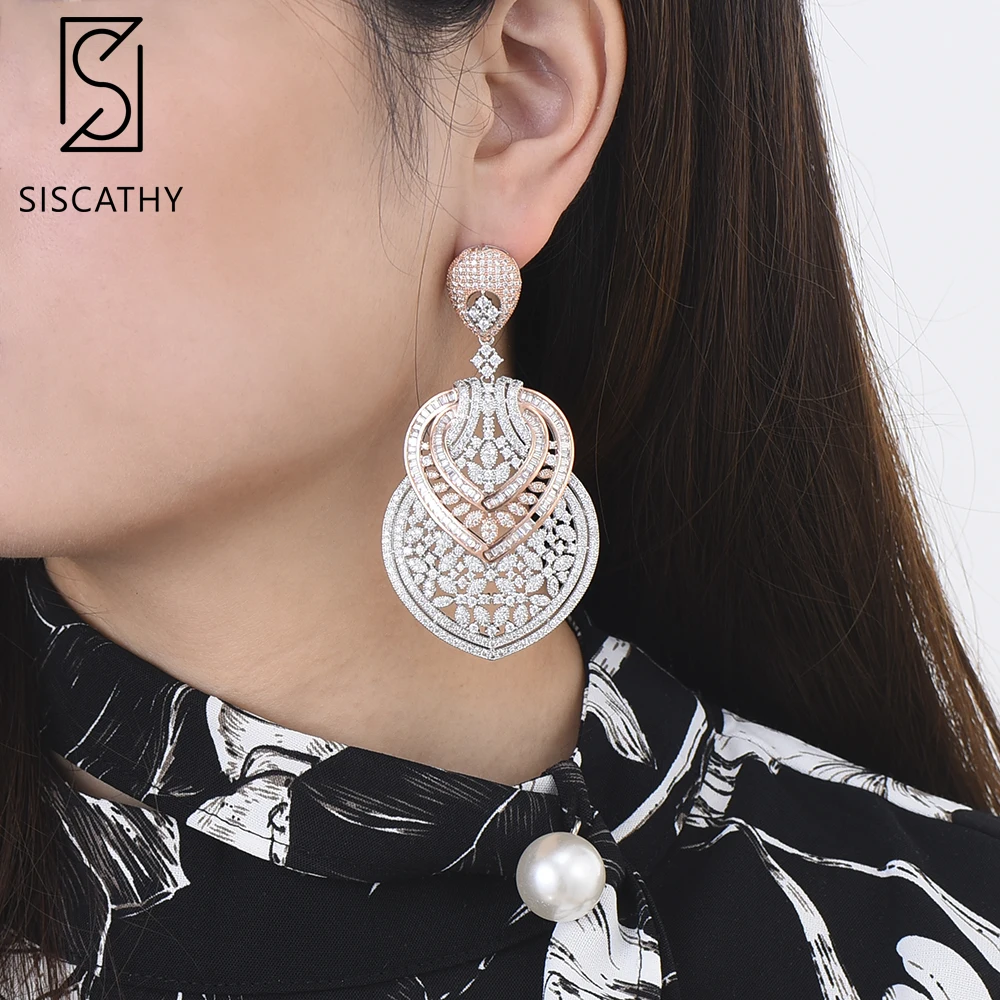 

Siscathy Trendy Plant Branch Earrings Cubic Zirconia Inlaid Big Pendant Drop Dangle Earrings For Women Wedding Engagement