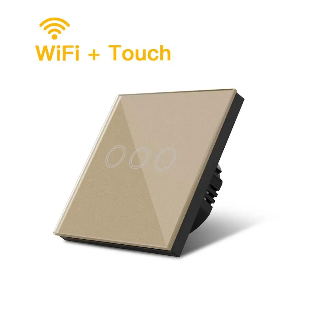Wifi gold 3 gang ЕС Стандартный 1/2/3 банды выключатель света 220 В Smart Touch/настенный Wi-Fi адаптер встраиваемые Стекло Панель Управление модуль Alexa/google home - Цвет: Wifi gold 3 gang