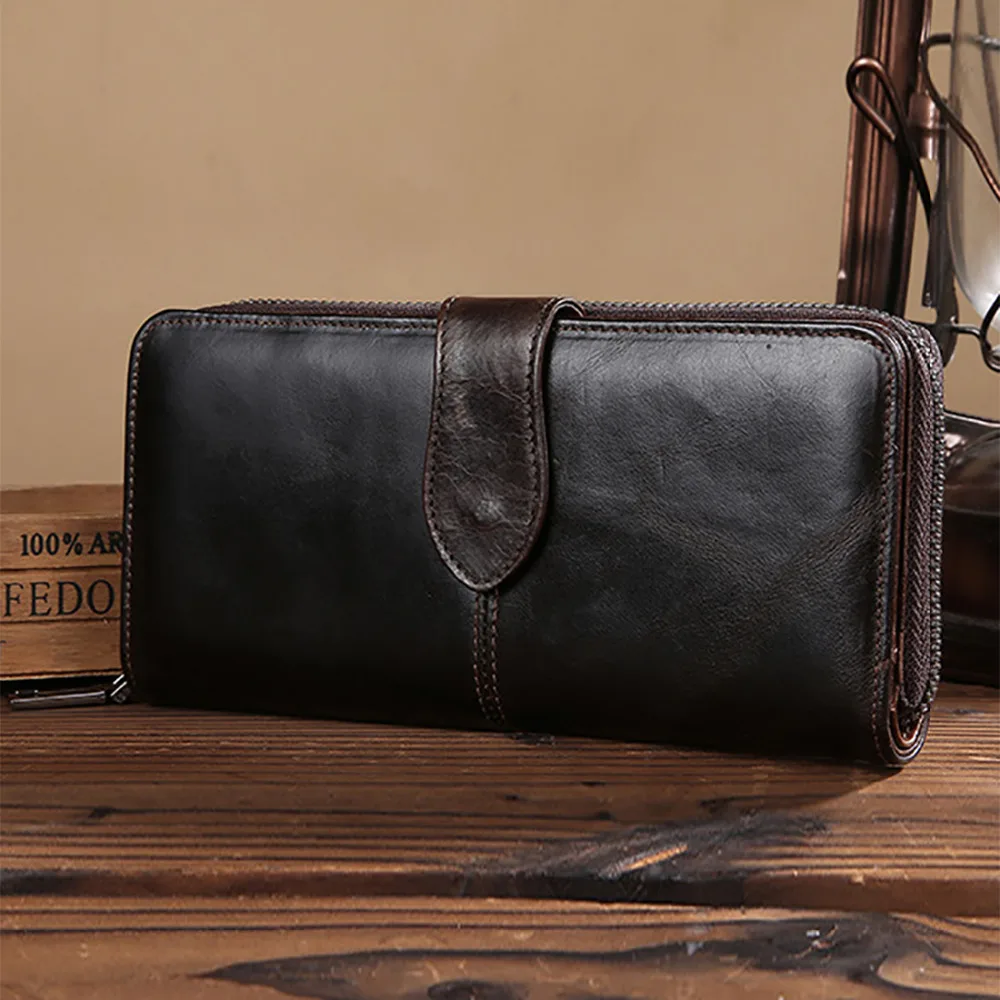 Высококачественный кошелек из воловьей кожи клатч карман ID/Credit на молнии двойные