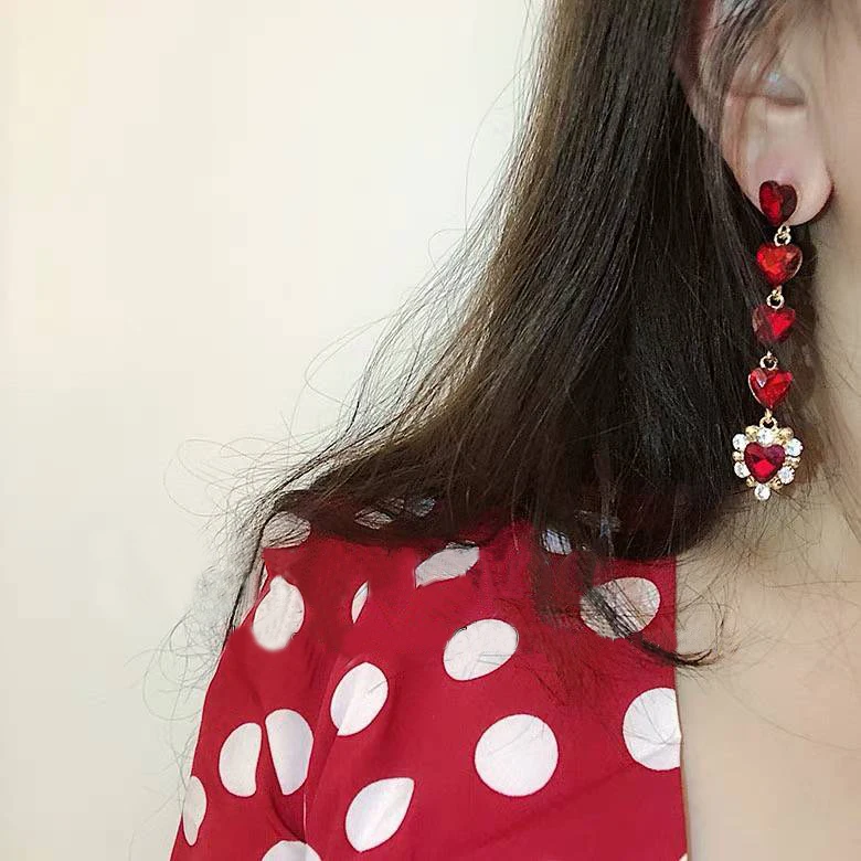 MENGJIQIAO корейский роскошное сердце Кристалл Длинные Pendientes Mujer Moda преувеличенные стразы серьги-капли в подарок