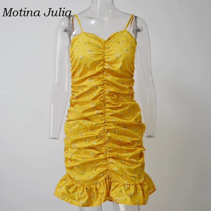 Motina Julia 2019 сексуальный желтый сарафан с принтом женское платье для вечеринки