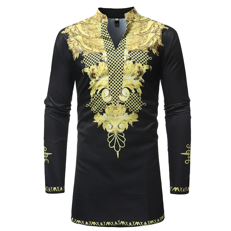 Мужская хипстерская африканская одежда с длинным рукавом Дашики удлиненная