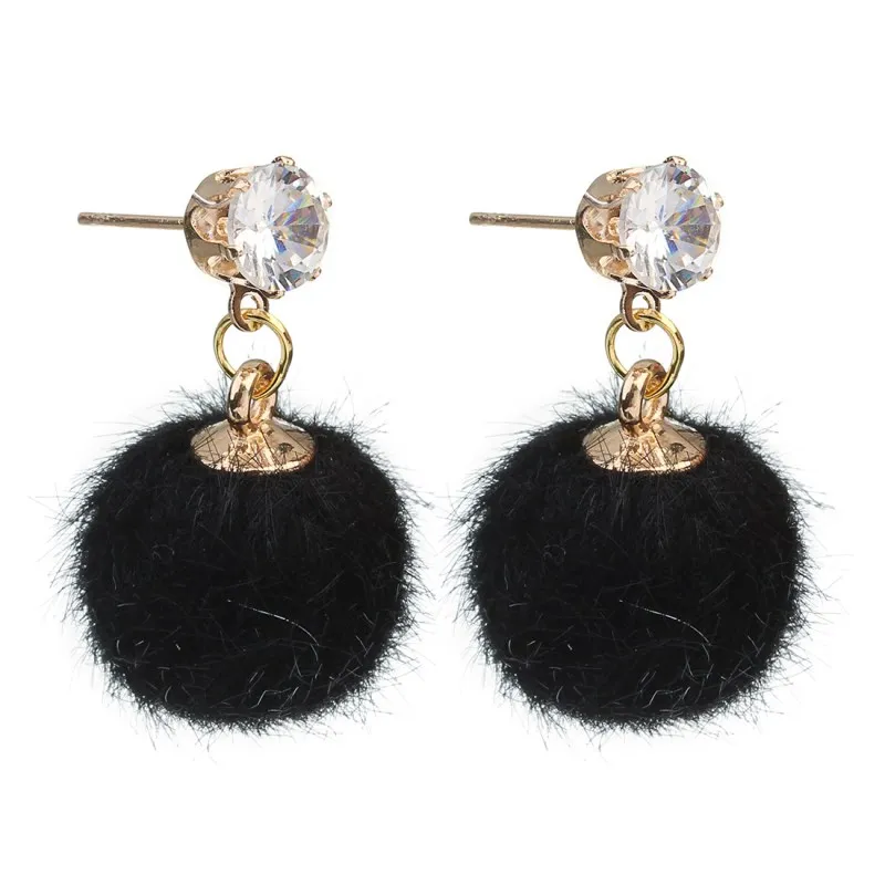 Promotion Temperament Short Drop Earrings for Women Personalized Wild Simple Hair Ball Female Models Earrings - Окраска металла: Black