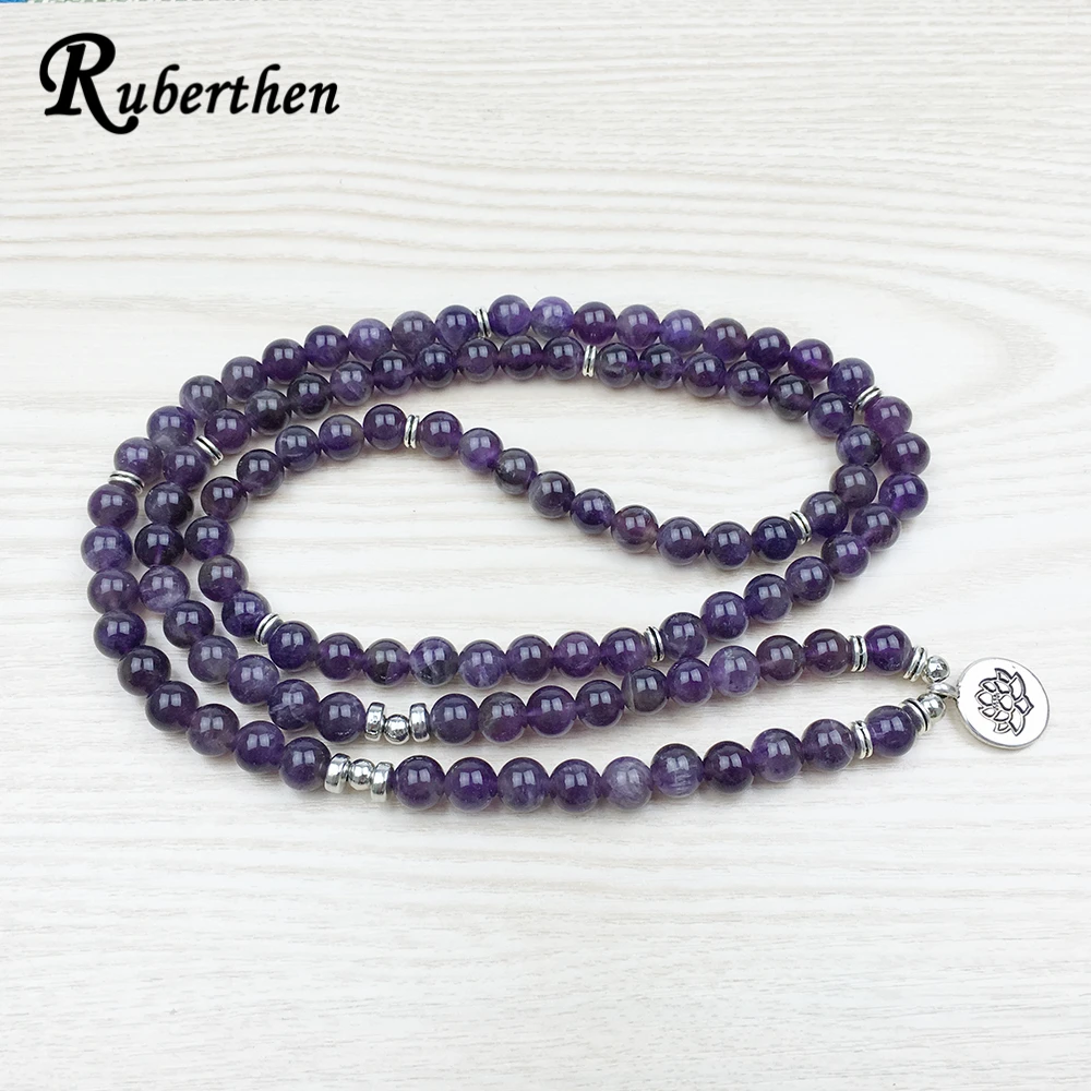 Ruberthen 2018 роскошный дизайн натуральный фиолетовый камень 108 Mala браслет с цветком