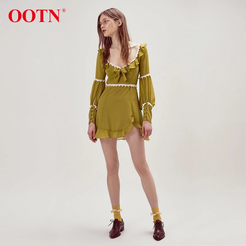 OOTN жемчужное желтое платье в горошек Летние шифоновые платья богемные с длинным