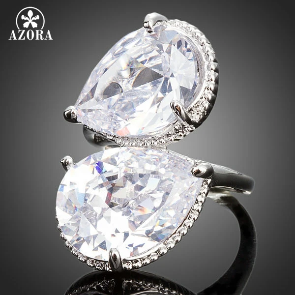 Уникальный фирменный дизайн AZORA с 2 шт. прозрачного кубического циркония кольцо в