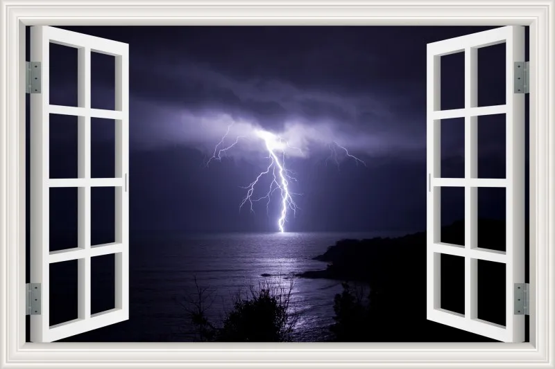 6 3d Вид из окна стены удивительный Lightning Пейзаж Современная Природа обои фрески Стикеры наклейка виниловые Home Decor Гостиная - Цвет: 6