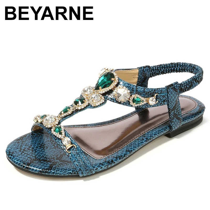BEYARNESize 34 45 Ретро богемные сандалии со стразами для женщин пикантные из змеиной