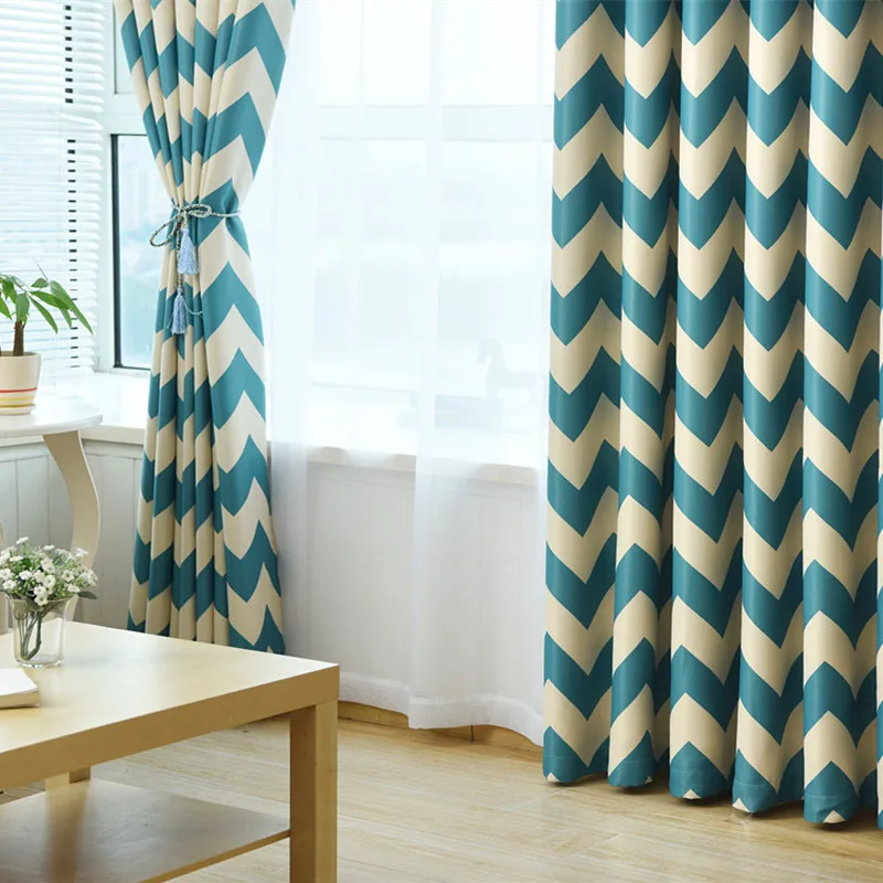 Современные светонепроницаемые шторы с принтом волн для гостиной