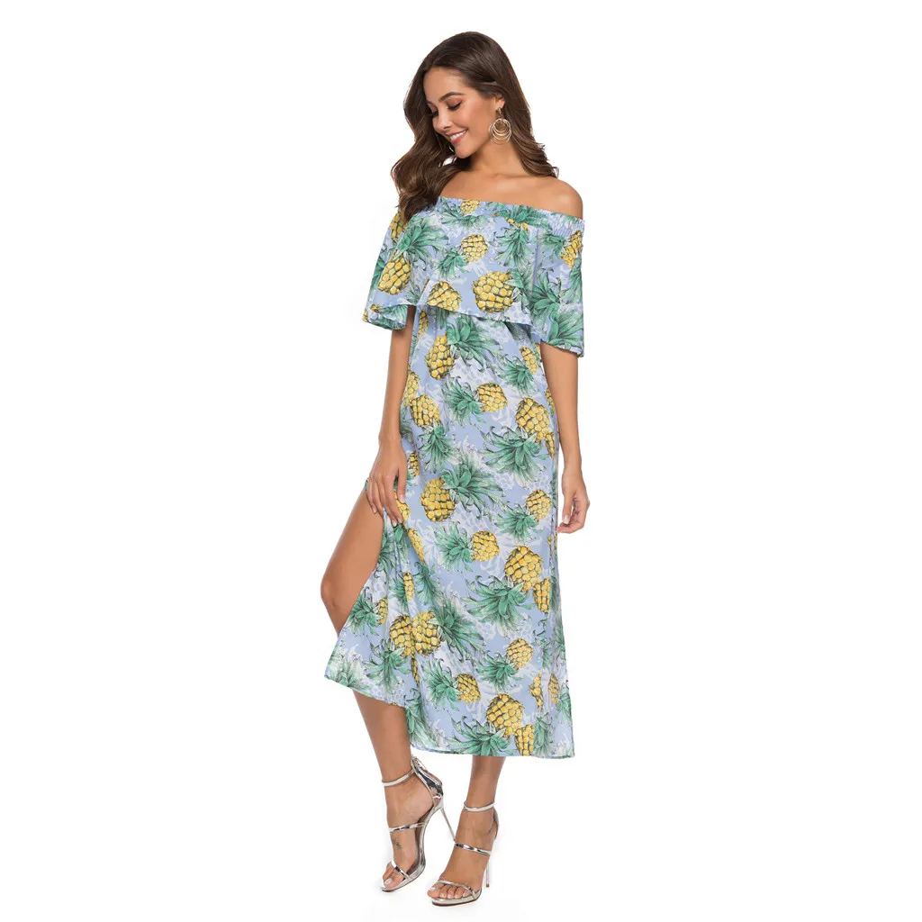 Dress sexy elegant Womens Off The Shoulder Beach Holiday Pineapple Print Party summer 2019 new arrival slim soft dress | Женская одежда