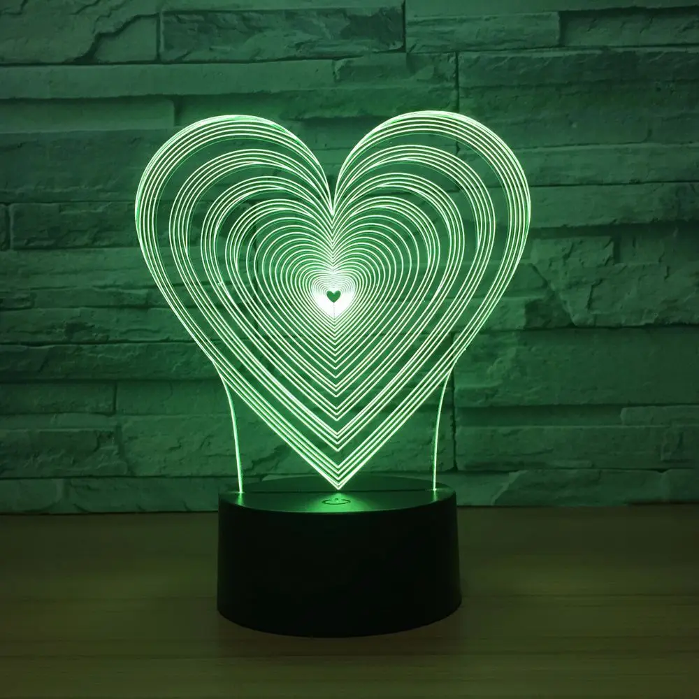 

Unique Mom's Wife Gifts Heart Shape LED 3D Visual Night Light 7 Colors Change Baby Bedroom light Led Night Lamp Acrylic Decor