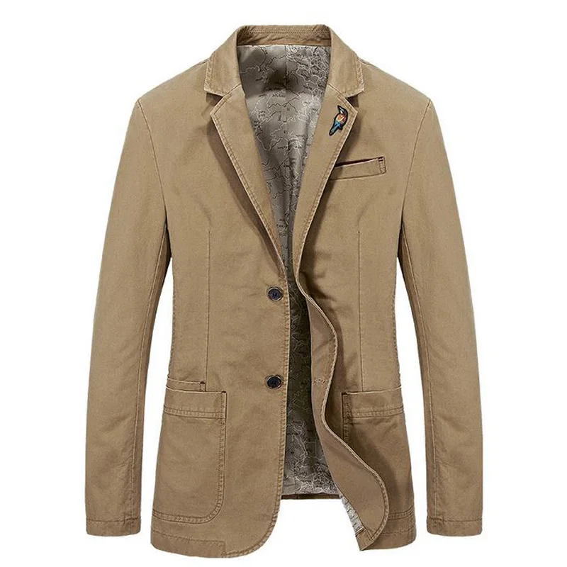 

New Men Suit Casual Blazer Jacket Cotton Male Black Blue Khaki Blazer Plus Size S M L XL 2XL 3XL 4XL