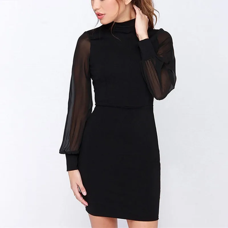 WEANIA Autumn Women Long Sleeve Solid Sheath Mini Dresses Sexy Backless Mesh Club Party Dress Bodycon Vestidos Femininos | Женская