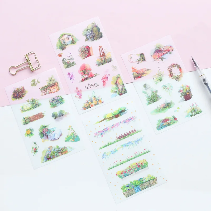 6 шт./упак. зеленая садовая бумага Набор наклеек Kawaii Канцтовары DIY Скрапбукинг