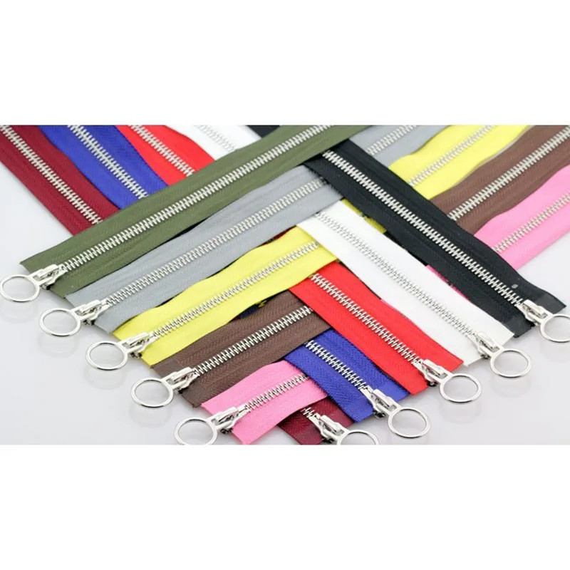 4pcs/lot 60/80/90/100/120/150cm 5# white silver copper two open end metal zipper with round sliders diy accessories880 | Дом и сад