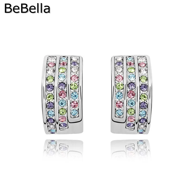 Серьги гвоздики BeBella arc с чешскими кристаллами модные оригинальные брендовые