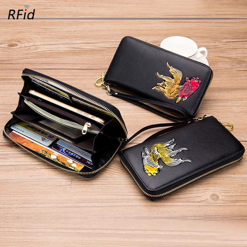 RFid креативный женский кошелек рыбий Дизайн Женский Длинный с молнией из