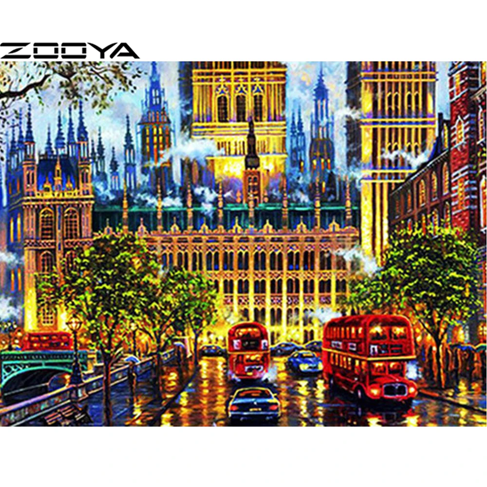 Zooya 5D DIY Вышивка с кристаллами город ночная сцена diamond мозаики алмазов Наклейки на