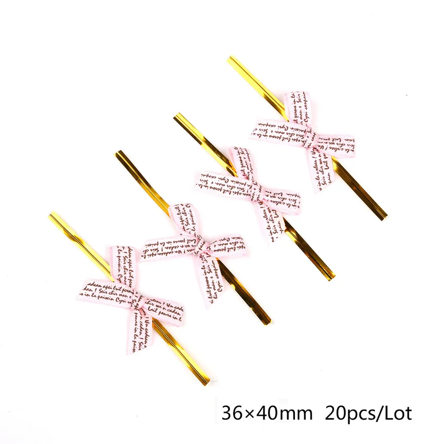 Pink2 20 штук изысканный Metallic Twist проволочное крепление бантом конфеты печенье торт Красочные Сумка Для Свадебная вечеринка украшения поставки - Цвет: Pink2