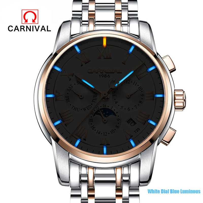 Новинка 2017 светящиеся мужские часы Carnival Tritium с календарем и датой