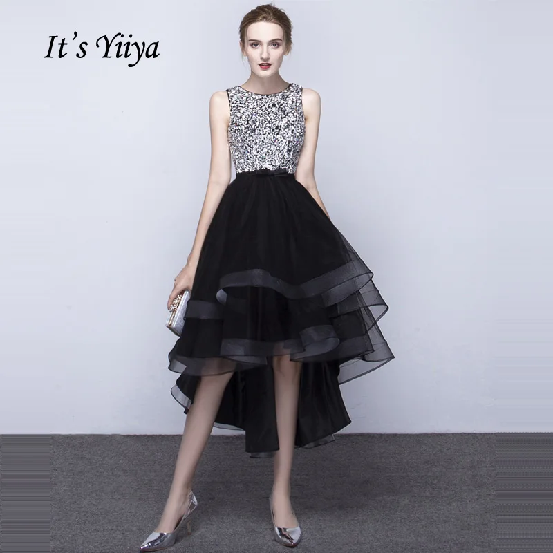 Платье выпускного вечера черный продажи It's YiiYa, до щиколотки Bling блестками спинки, O-образным вырезом без рукавов, платья выпускного вечера Mariage,L019,Лето
