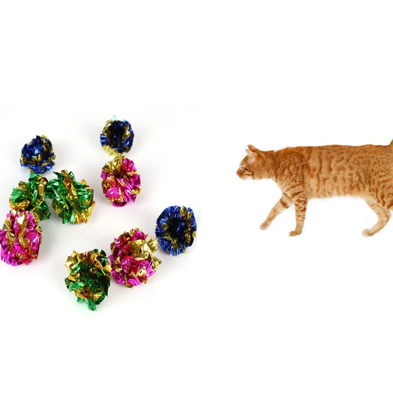 Cat Toy Colorful Crinkle Crackle Paper Rustle Sound Mylar Ball Scratcher Scratching Fun Play Toys Products for Cats | Дом и сад