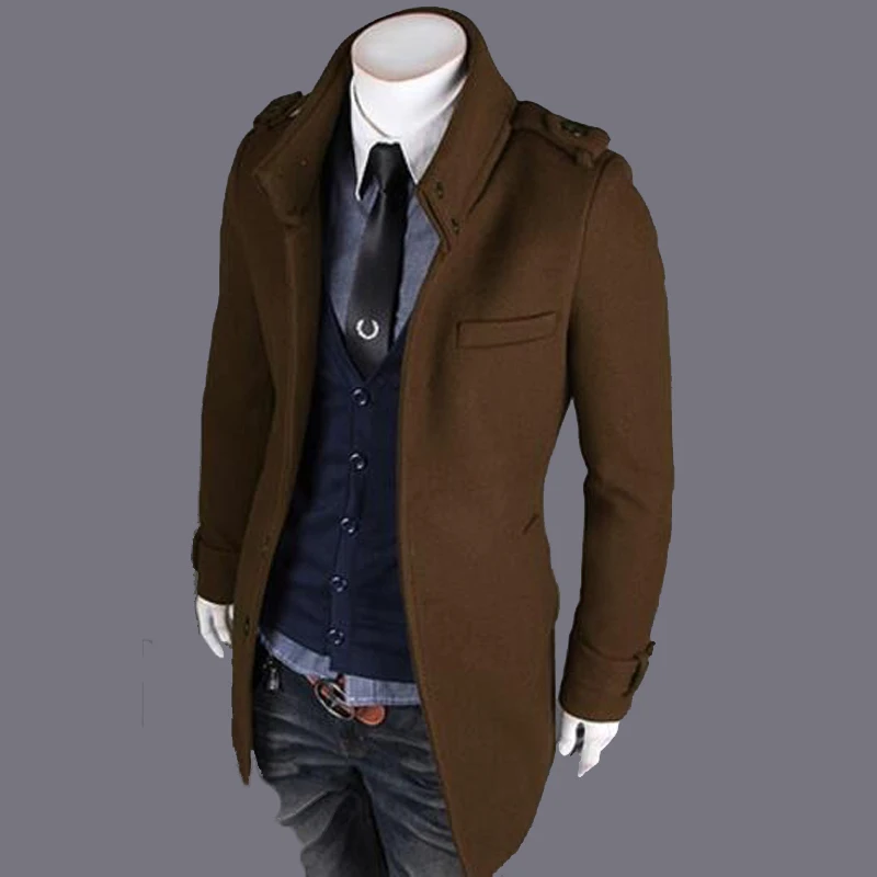 ZOGAA English style Wool Winter Men Coat Slim fit Overcoat men Double Stand Collar Fashion clothes Long male Trench coat | Мужская