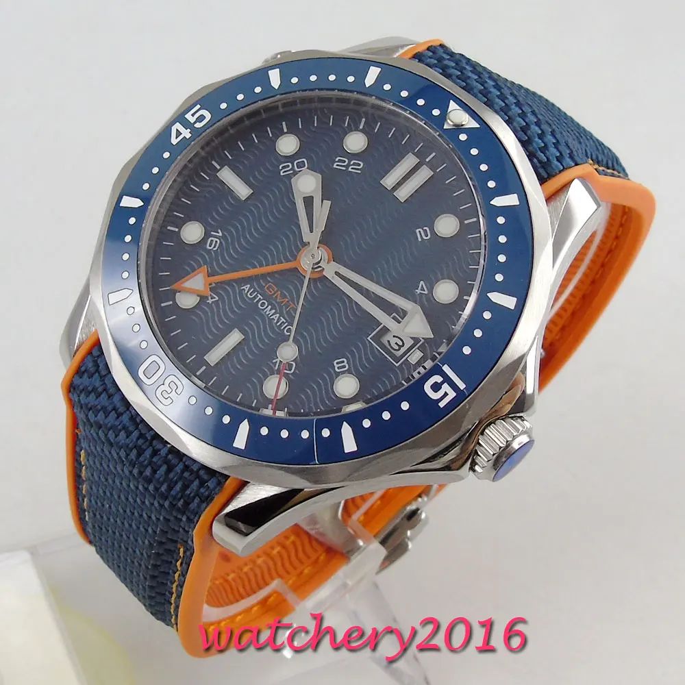 Мужские механические Автоматические часы с синим циферблатом и сапфировым