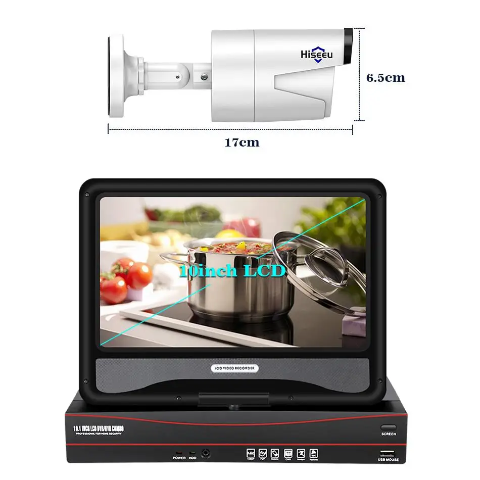 Hiseeu 10 дюймов Displayer 4CH 960 P Беспроводной CCTV Системы NVR IP Камера водонепроницаемый