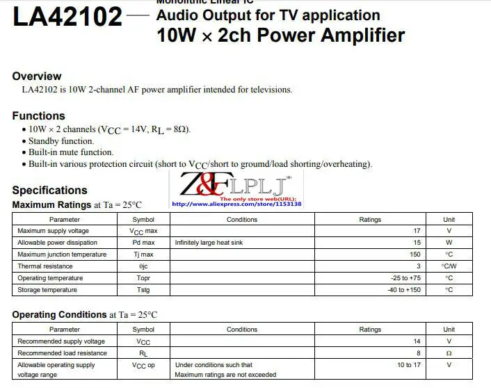 LA42102 LA 42102 монолитный ЛИНЕЙНЫЙ IC аудио выход для ТВ применение 10 Вт * 2ch усилитель