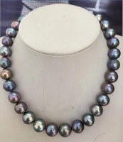 shupping 08151 huge perfect 10 11mm tahitian black red green pearl necklace17 5fine jewelry
