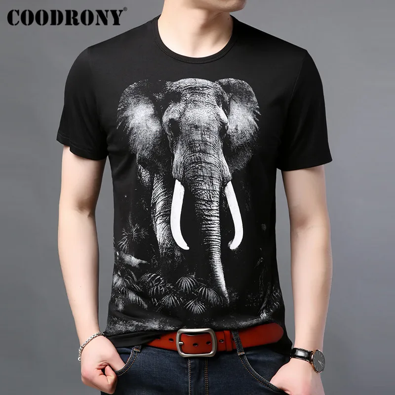 COODRONY Футболка Мужская Летняя Повседневная Уличная футболка 3D Слон с коротким