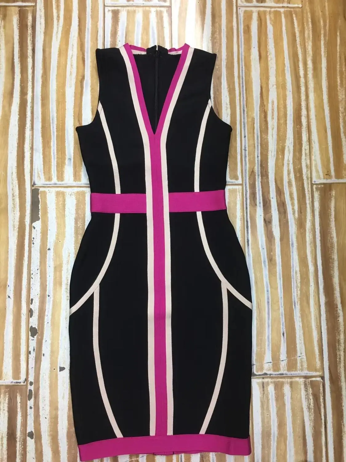 

V-neck Tank Patchwork Sexy Girl Bandage Rayon Celebrity Elegant Evening Party Show Mini Dress