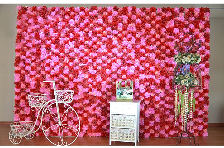 

Exellent 2.4M x 2.4M Wedding Flower Wall Pink with red Rose & Dalia flower backdrop wedding stage decoration