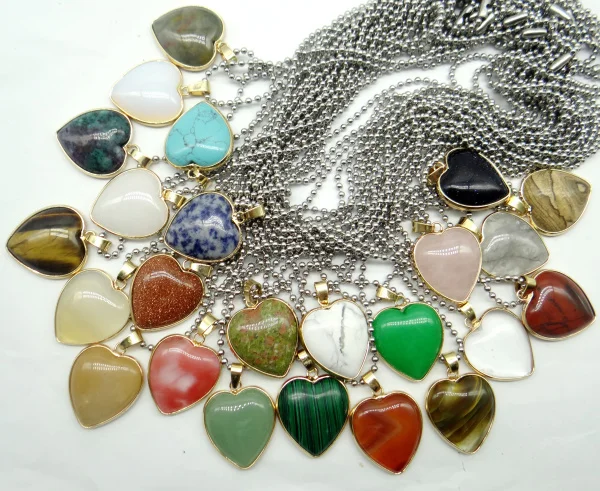 Natuursteen Agaat Rozenkwarts tijgeroog aventurine Opaal hartvormige Kralen Подвески Kettingen voor Diy Sieraden Maken 1 шт.