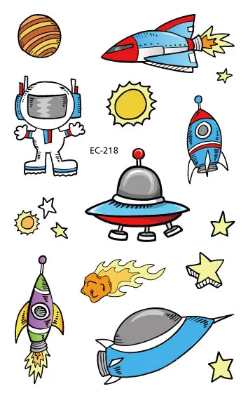 EC-218 Детская космическая серия, награда, временные татуировки для мальчиков и девочек, Мультяшные астронавты, художественные татуировки, наклейки с изображением планеты, переводные тату с водой - Цвет: EC-218