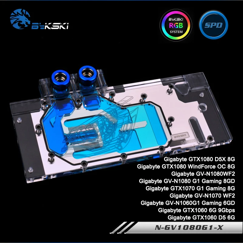 Bykski N GV1080G1 X полноэкранная Графическая карта блок водяного охлаждения RGB/RBW для