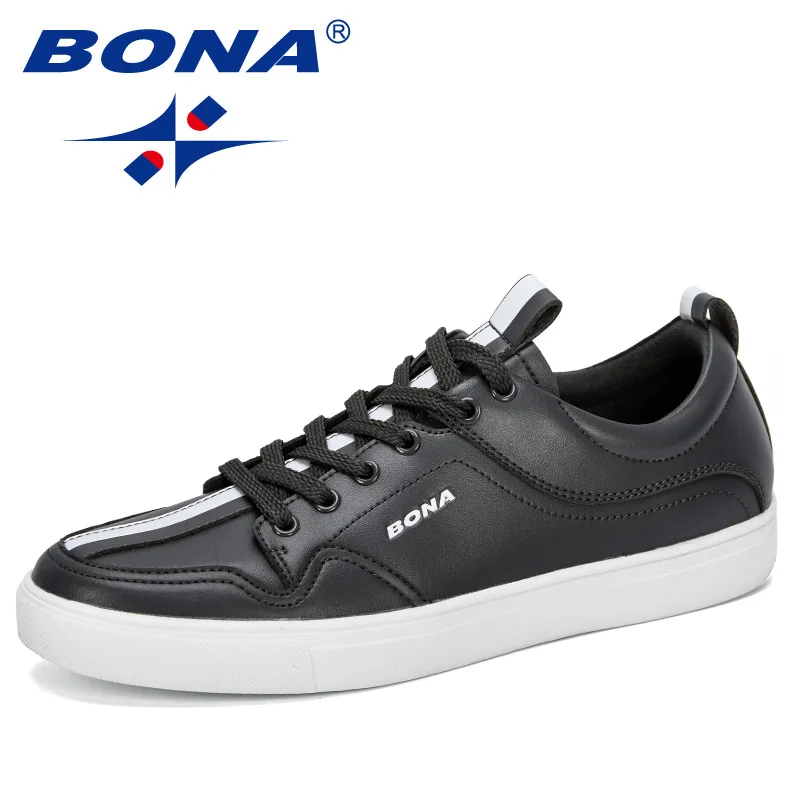 Dark grey white BONA/Новинка года; стильная нескользящая обувь для мужчин; Zapatos De Mujer; модная мужская обувь для скейтбординга; удобная мужская обувь; zapatillas mujer - Цвет: Dark grey white